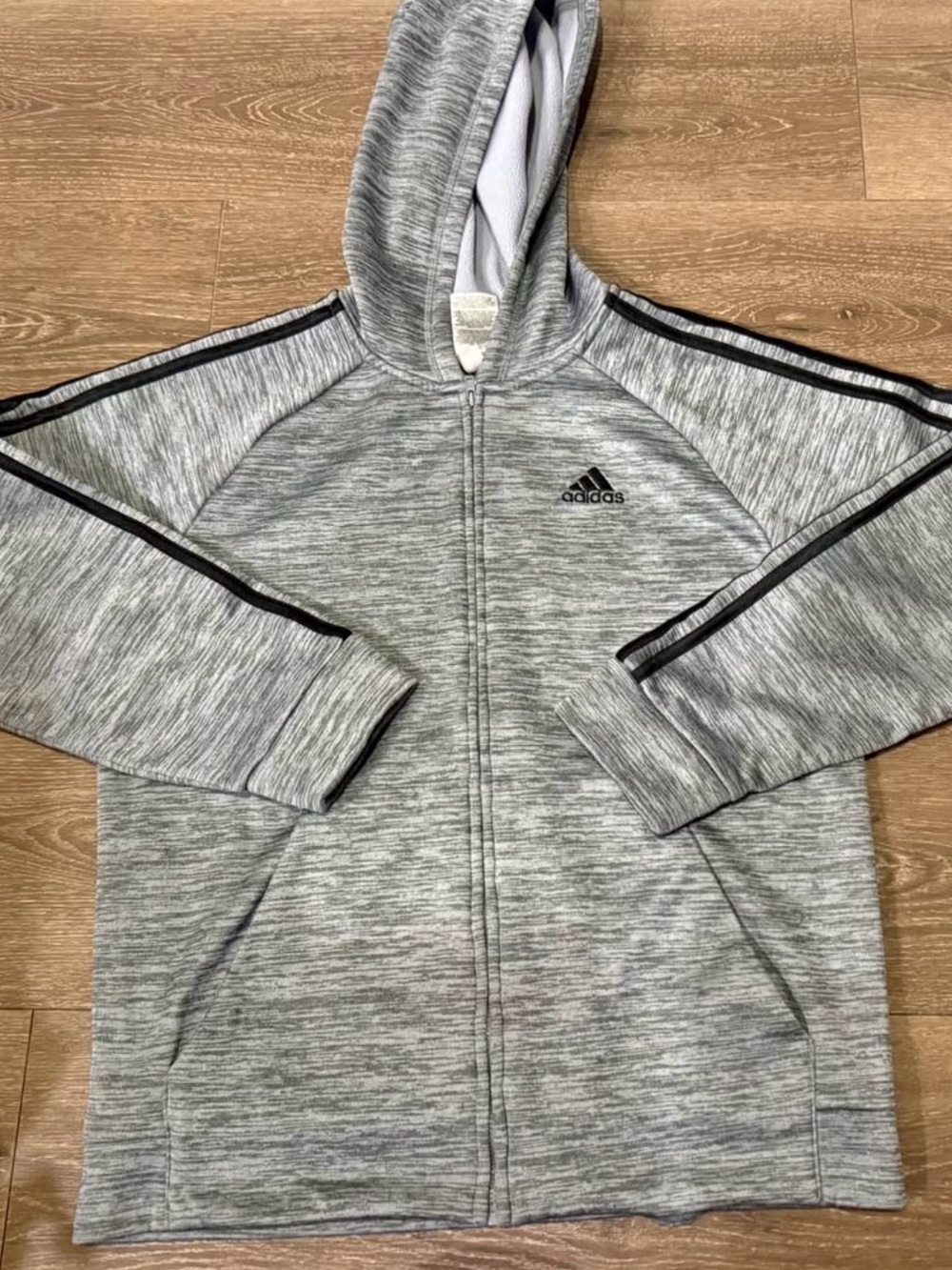 adidas Kids Grey Heather Full-Zip Hooded Jacket with Black Trim